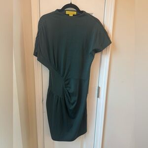 CATHERINE MALANDRINO Green Wool Asymmetrical Rouched Dress Size P